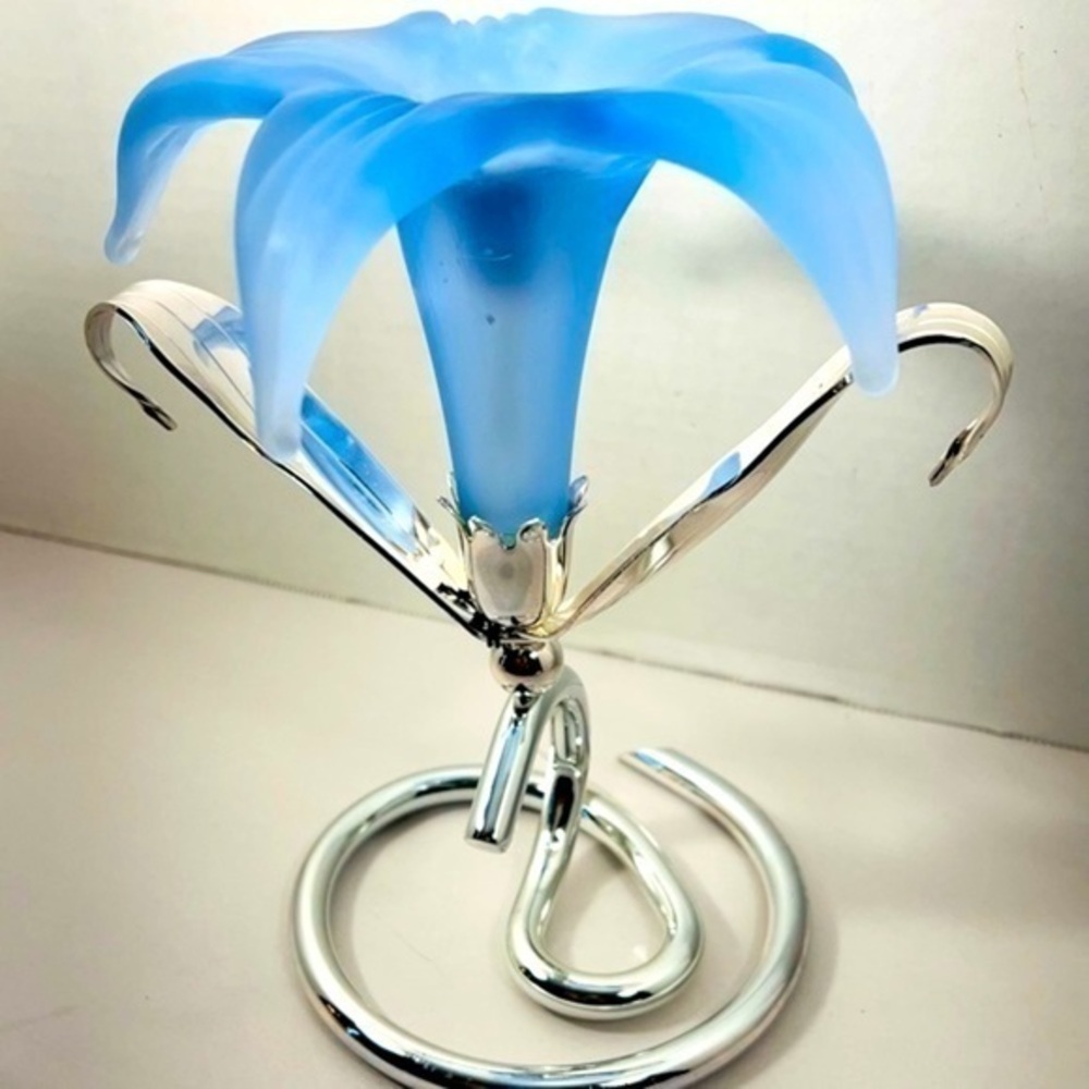Unique frosted baby blue flower candle holder new